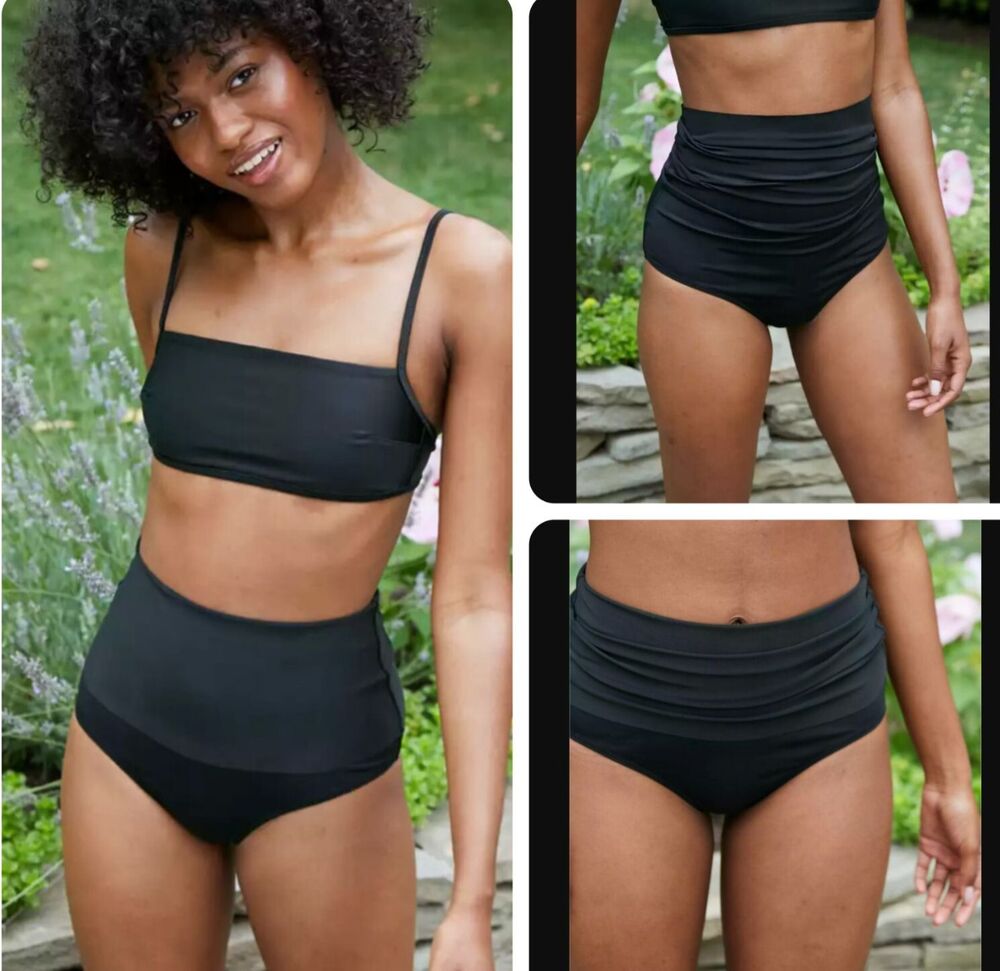 Aerie Bikini Bottom S Black Fold Over High Waist Full Coverage Adjustable NWT
